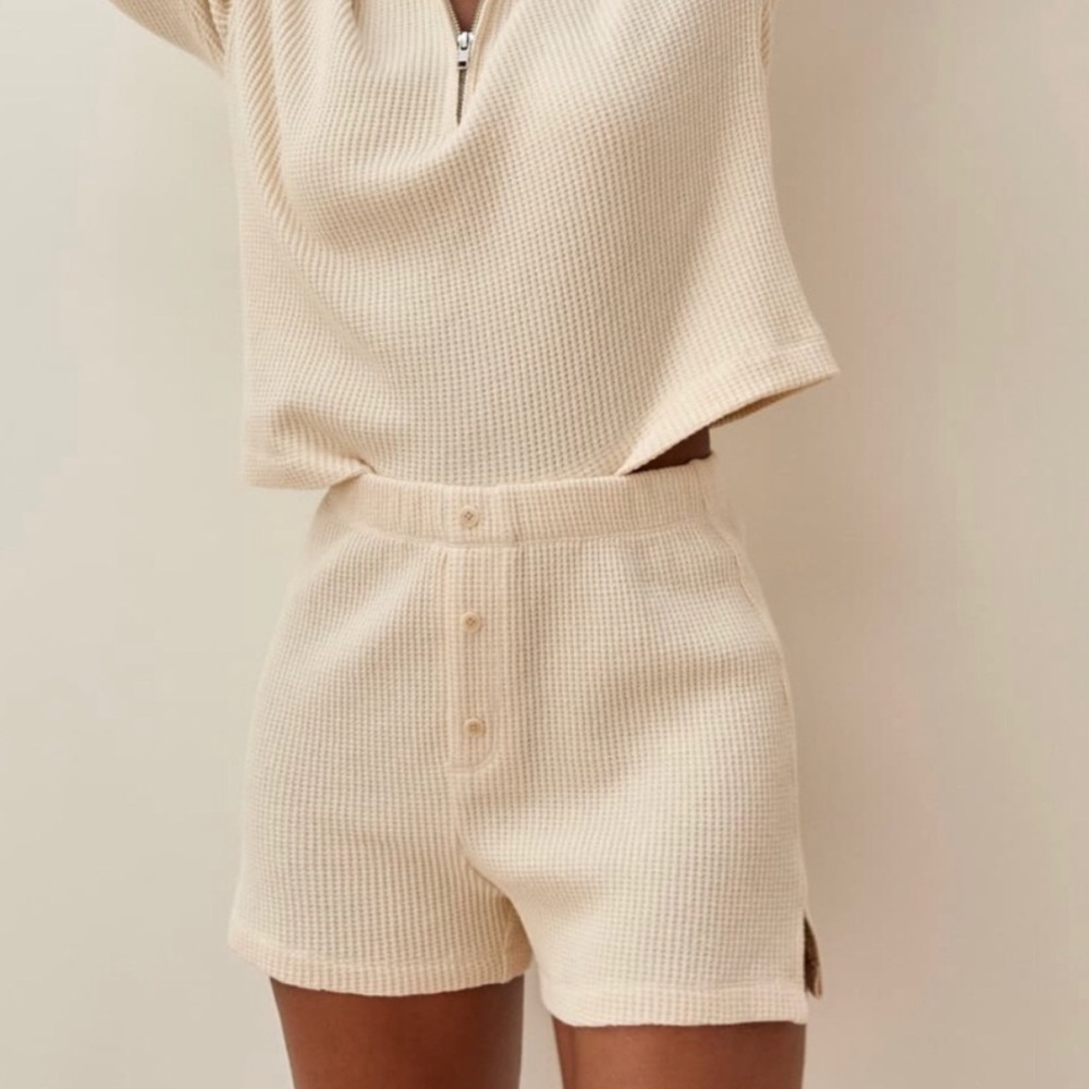 Reformation Dixon waffle shorts ivory